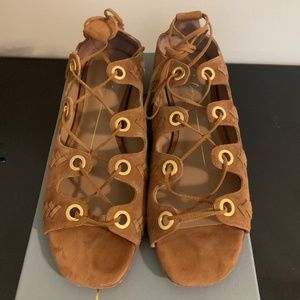 Suede lace up flat sandal